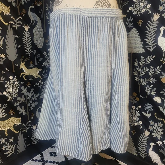 Free People Candace Midi Skirt Blue Stripe Medium - Picture 5 of 10